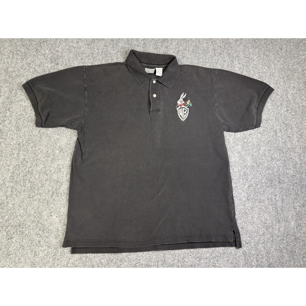 Vintage 90's Warner Bros. Bugs Bunny Polo Shirt Size Large WB Black